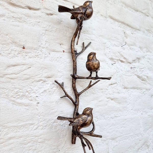 Bronzen muurdecoratie - Vogels op tak - bronzen vogels