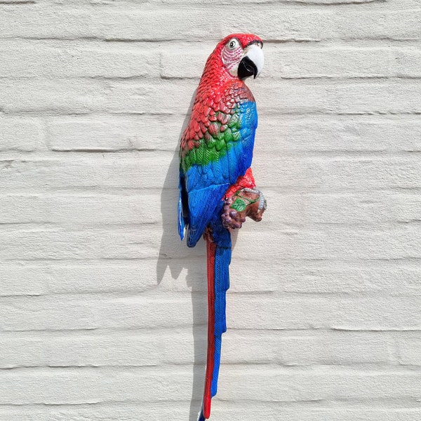 Un perroquet réaliste - Décoration murale en ara en fonte - Oiseaux en fonte