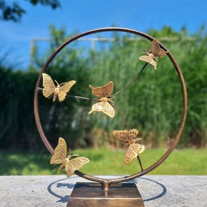 Bronze Artwork - Flying Butterflies in Circle - Contemporary Garden Art