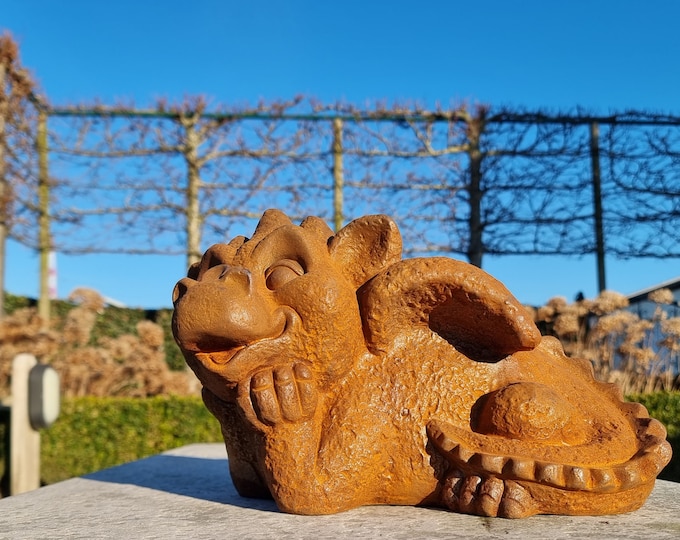 Cute cast iron dragon - Dreaming dragon - baby dragon - garden sculptures - iron garden ornaments - gift idea - tower keeper