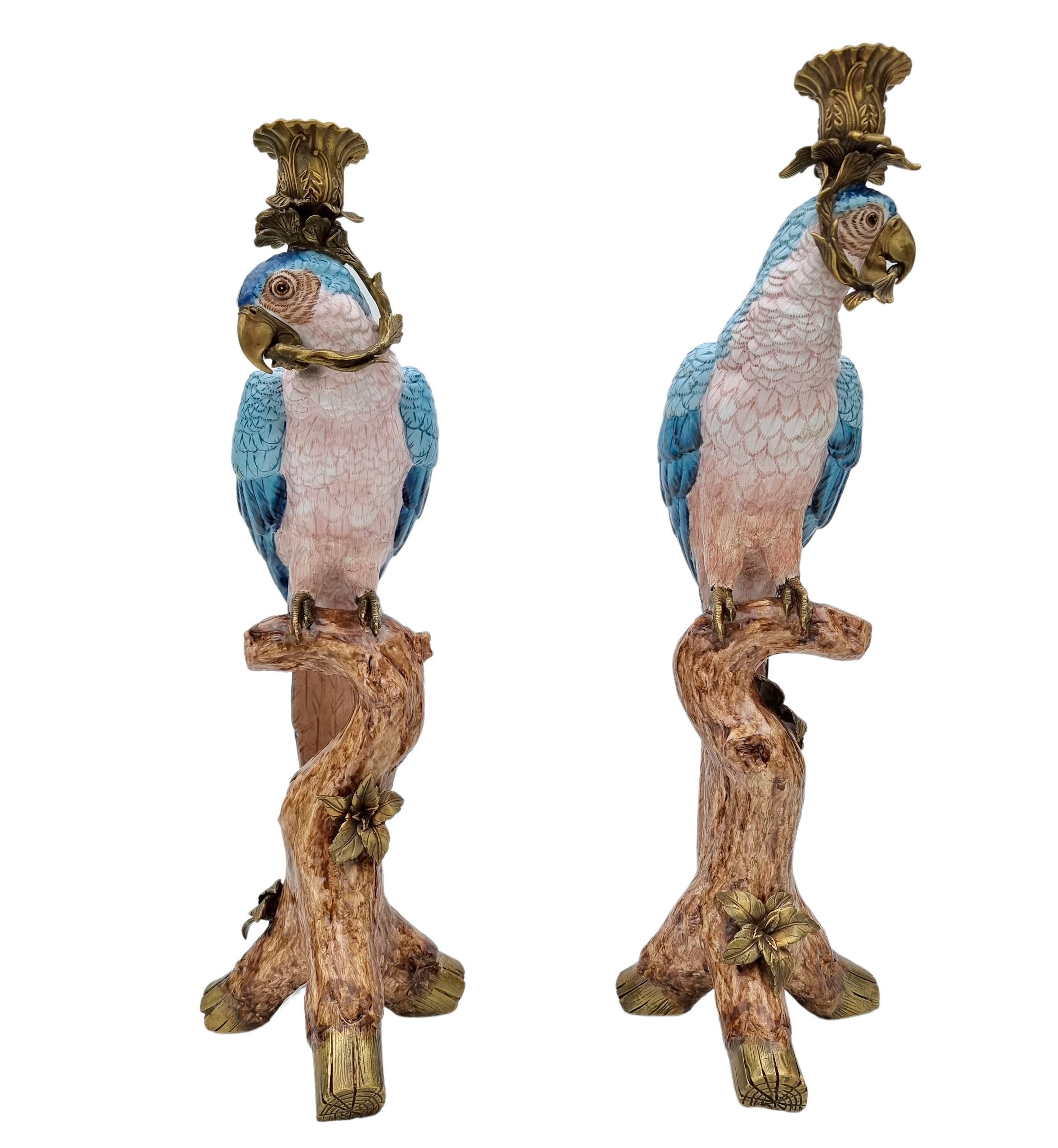 Eclectic candle holders Parrot candle holders Blue parrots with