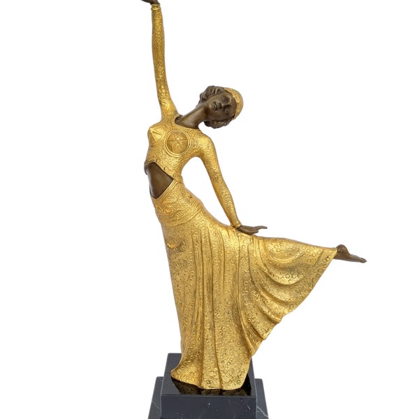 Decoratief bronzen figuur van een art deco danseres - Sierlijke en elegante danseres - Bronzen huisdecoratie