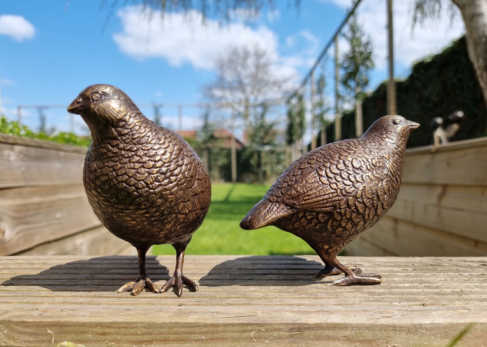 Pair of bronze birds Garden ornaments Bronze quail Etsy