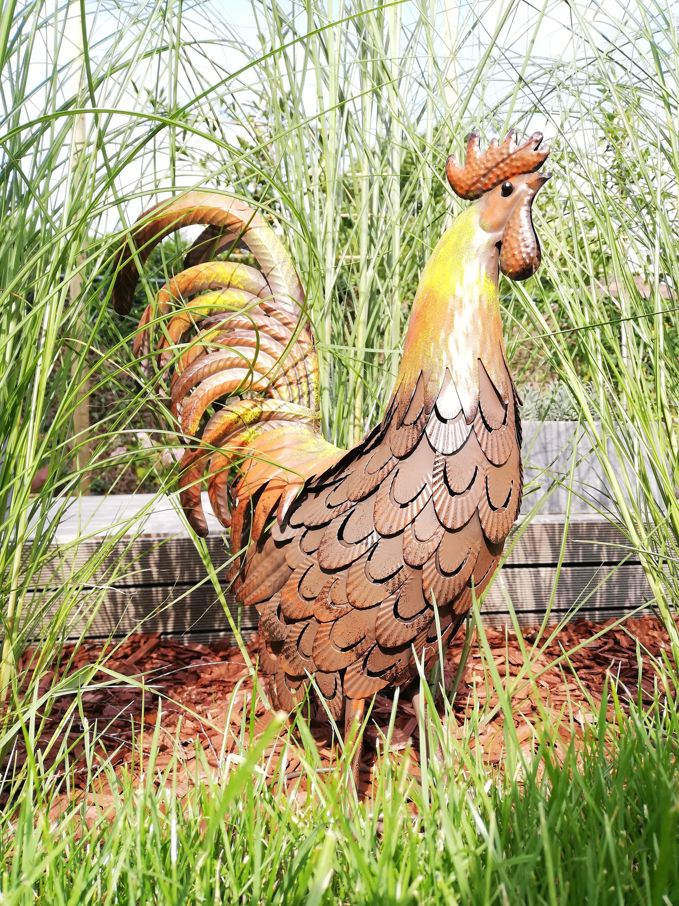 large metal chicken statue