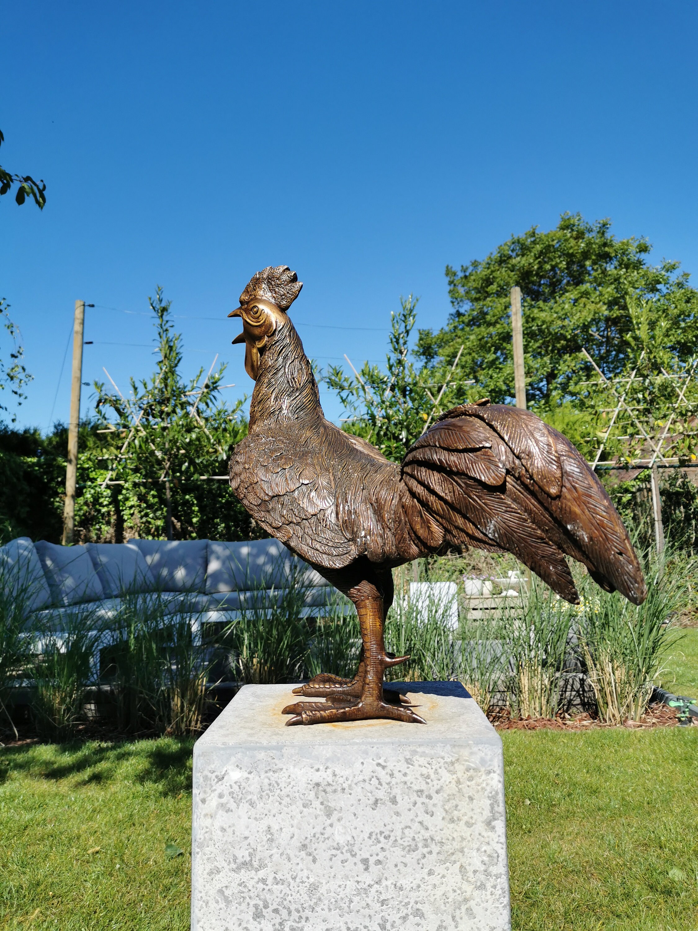 Large bronze rooster Garden statue Bronze garden sculptures