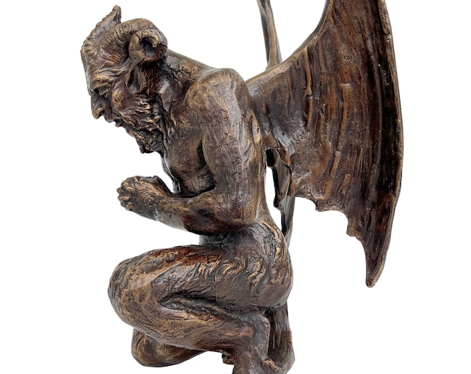 Bronze sculpture of a praying demon - Gothic home decoration - Unique bronze works of art
