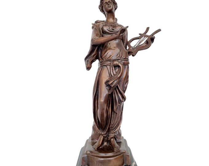 Large antique sculpture of a lady with stringed instrument - Classic Victorian home decoration - Woman with harp - Harp lady
