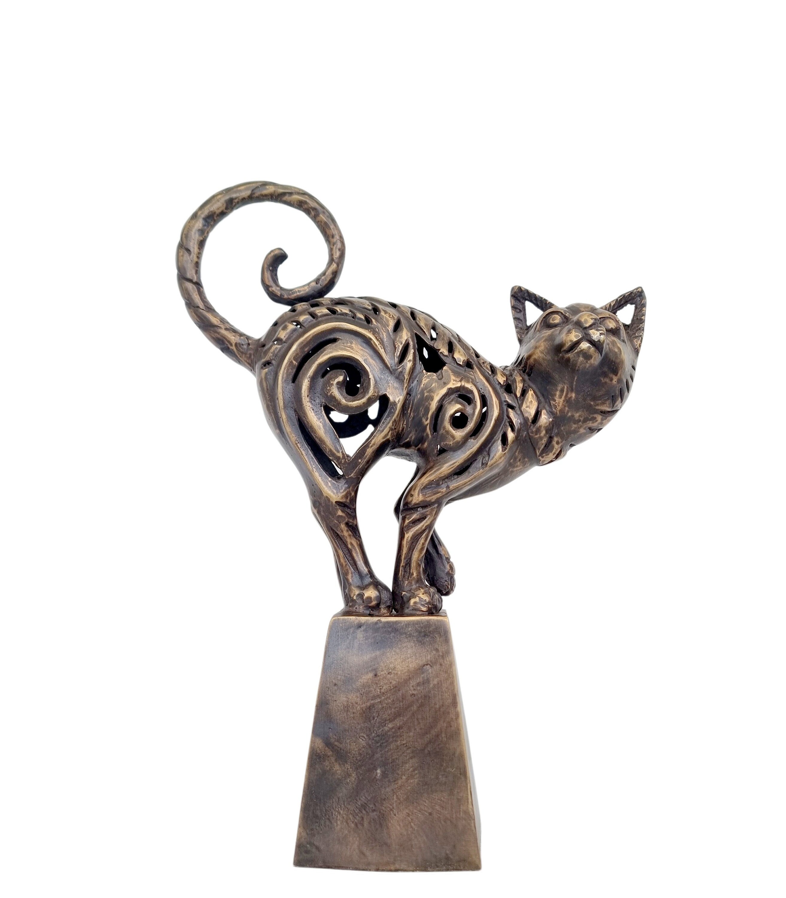 Magic cat Black cat Bronze cat on base Abstract cat sculpture Magic black cat