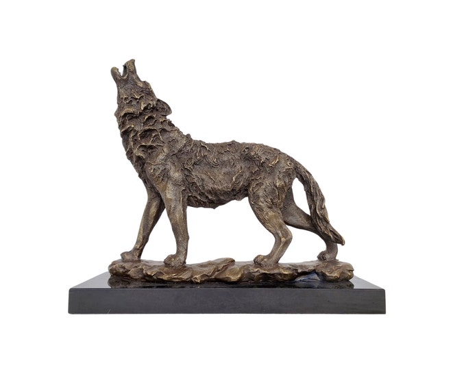 Bronze Howling Wolf Sculpture - Wildlife Art, Nature-Inspired Decor, Animal Figurines, Rustic Home Accents, Lodge decor