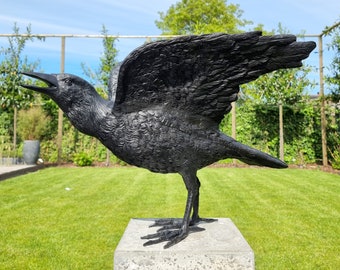 Lifelike Raven - Bronze raven - Bronze birds - Bronze garden sculpture - wings open