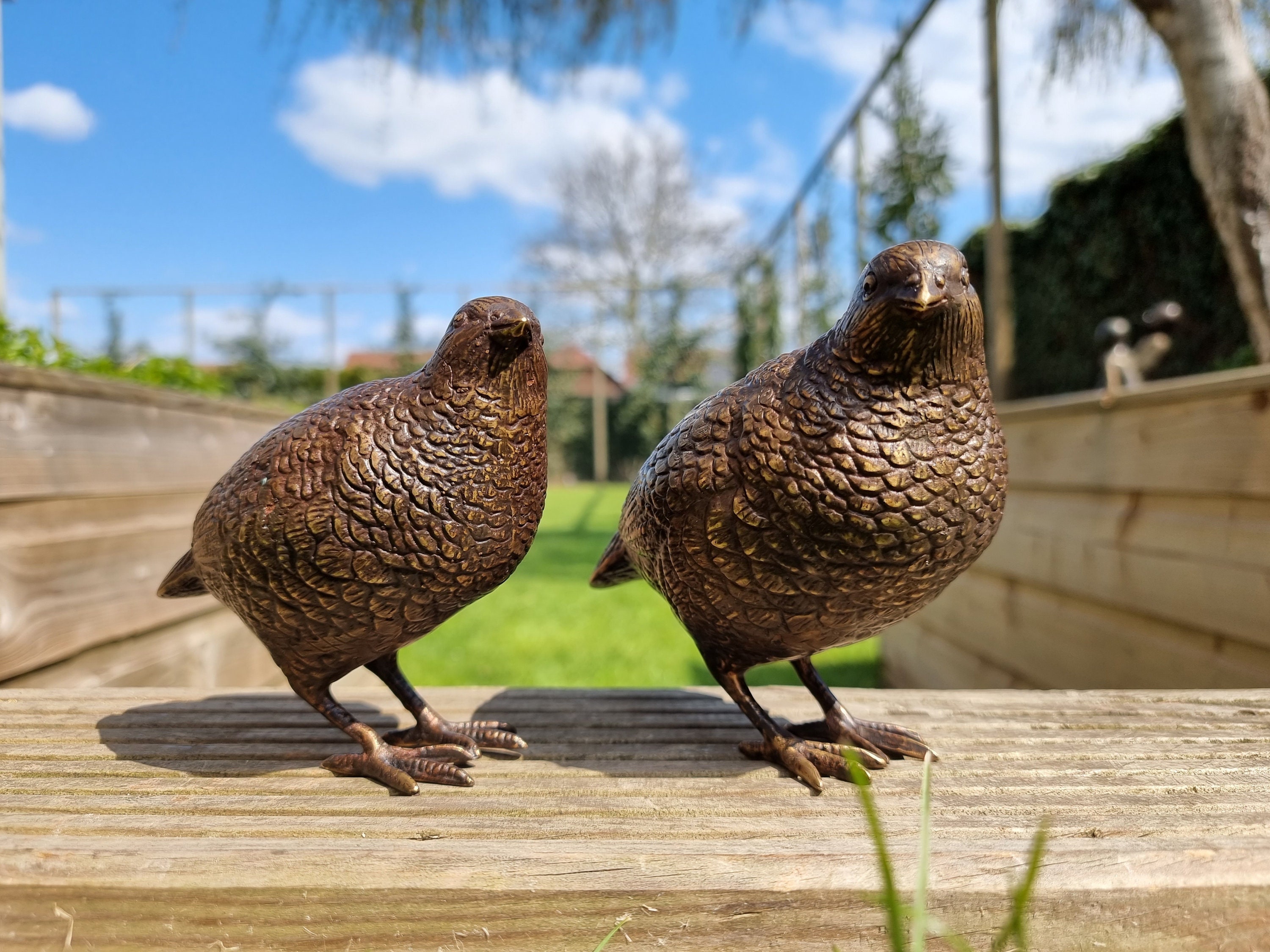 Pair of bronze birds Garden ornaments Bronze quail