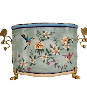 Enchanting Elegance: Cottage Chic Empire Porcelain & Bronze Pottery - butterfly ornate - hummingbird florals