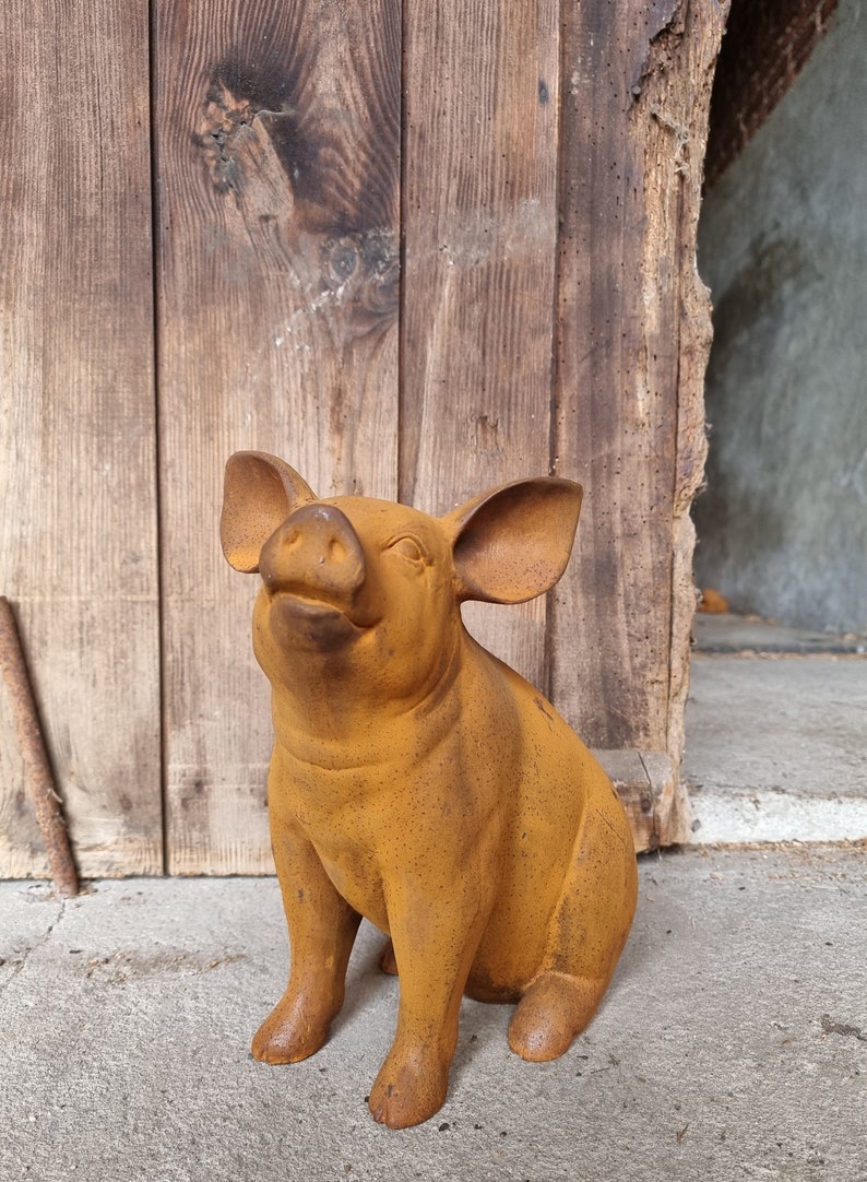 Cast Iron Pig Sculpture Pig Statue Cast Iron Garden Etsy