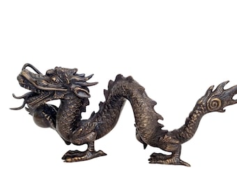 Bronzen Chinese draak - draak van geluk en voorspoed - Orientaalse decoratie - Oosterse inrichting - Draken figuren - Draak brons