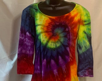 Tie Dye à manches 3/4 en spirale arc-en-ciel pour femme