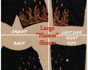 Unisex Large Flames Reverse Tie Dye Shorts with Pockets