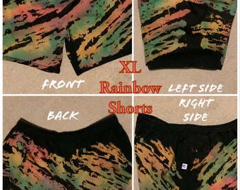 Unisex XL Rainbow Reverse Tie Dye Shorts with Pockets