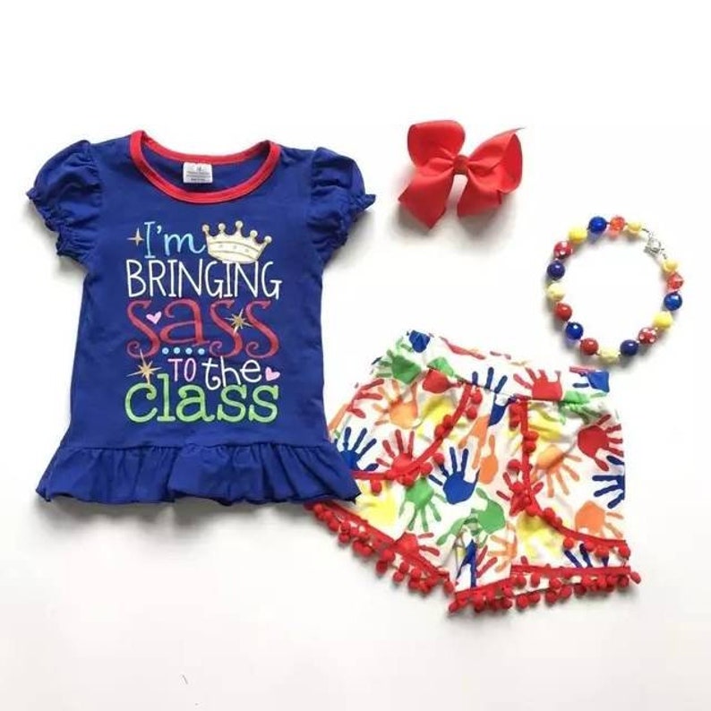 Little Girls Navy and Red Dot Boutique Outfit