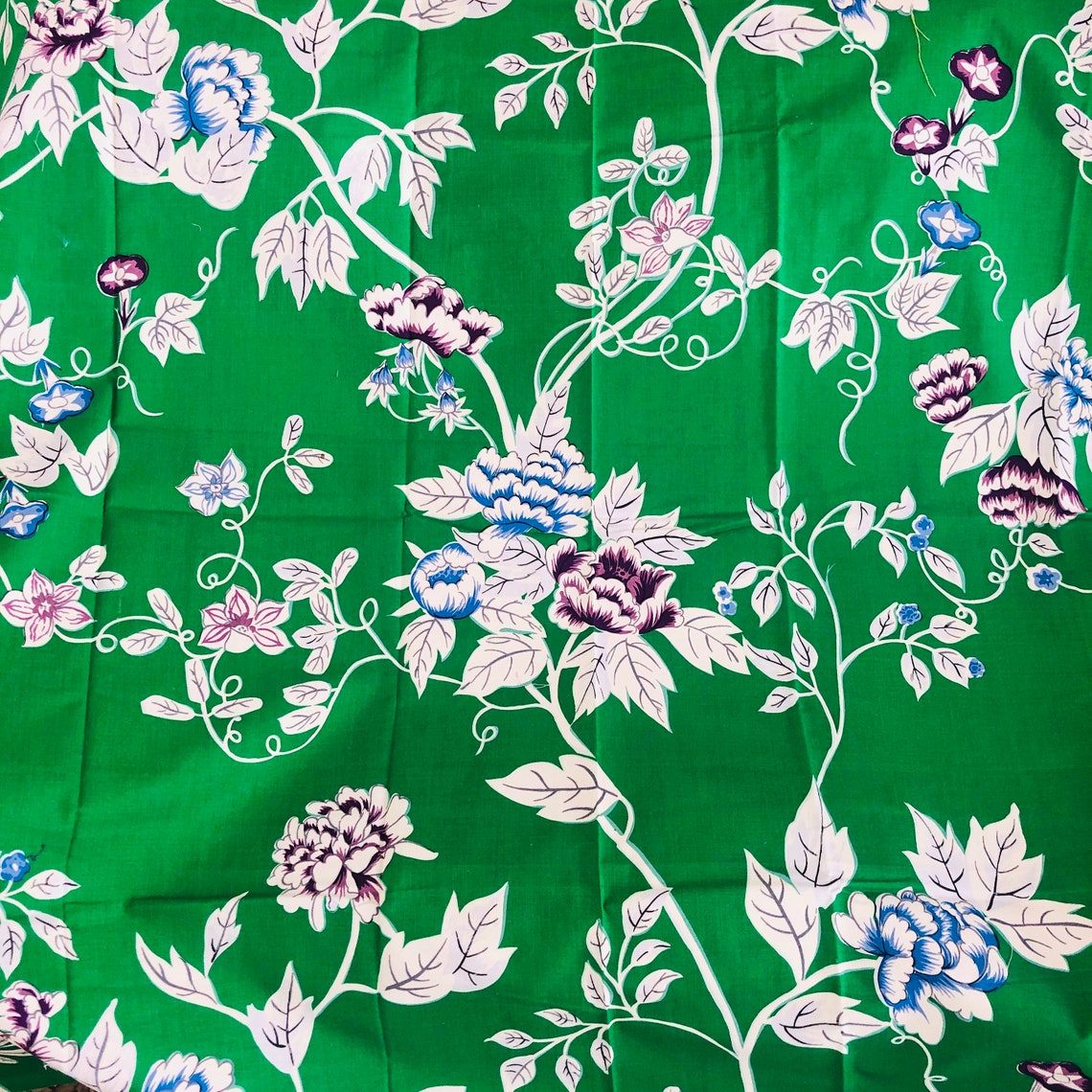 Vintage Green Floral Fabric Upholstery/ Drapery 54 | Etsy