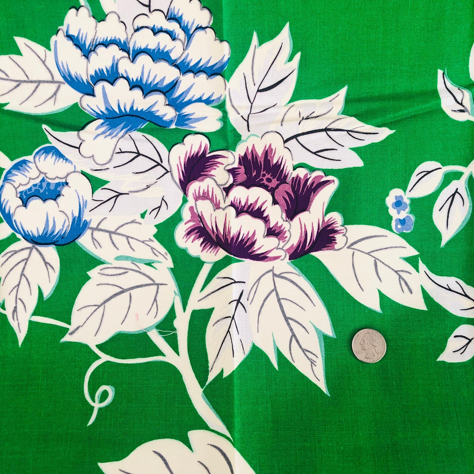 Vintage Green Floral Fabric Upholstery/ Drapery 54 Etsy