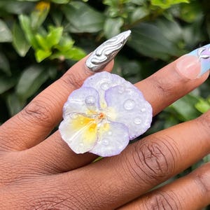Real Pressed Pansy Flower Ring: Botanical Cottagecore Resin Jewelry