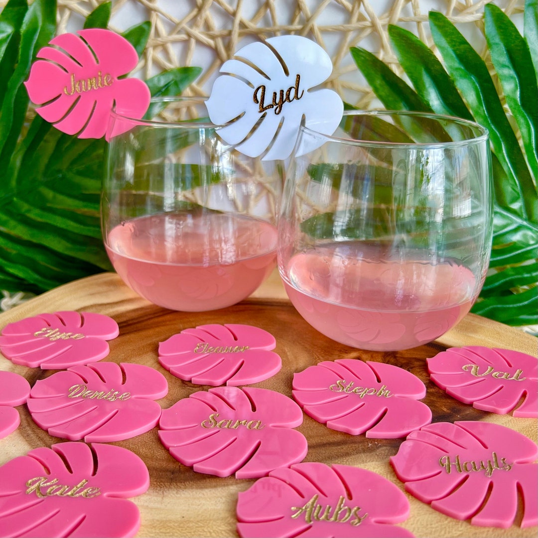 Personalized Drink Markers, Bridal Party, Destination Wedding, Monstera