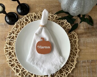 Custom Engraved Pumpkin Place Settings, Fall, Tablescape, Dinner Party, Name Place Card, Thanksgiving Decor, Dining Room, Plate