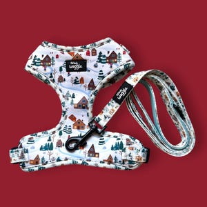 Winter Pups - Adjustable dog harness and lead set. leash, dog harness , harness set, bright, colourful, happy, Christmas , lead, collar