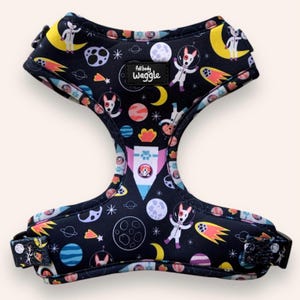 Space Pups - Adjustable Harness | for small to large breeds | for puppy, puppies | blue | space | planets | cartoon | boys | rocket | stars