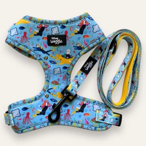 Dogs Under the Sea - Adjustable dog harness and leash set. lead, dog harness , harness set, bright, colourful, happy, dog walk, lead, beach