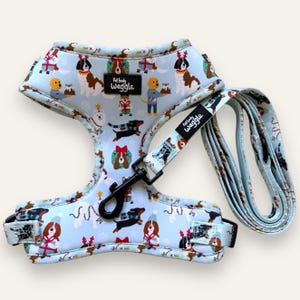 Christmas Pups - Adjustable dog harness and leash set. lead, dog harness , harness set, bright, colourful, happy, dog walk, lead, collar