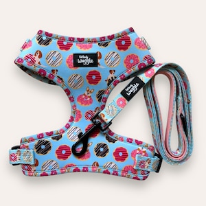 Doughnut Pups - Adjustable dog harness and leash set. lead, dog harness , harness set, bright, colourful, happy, dog walk, lead, collar