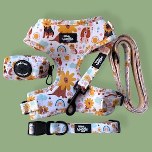 Arnés para perros Flower Pups: collar floral, correa y soporte para bolsa de excrementos