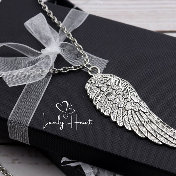 Antique Silver Angel Wing Necklace by Lovely Heart