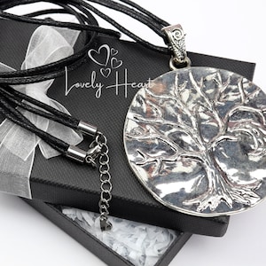 Large Tree of Life Pendant in Cotton Cord Long Necklace by Lovely Heart
