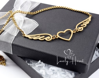 Golden Heart Angel Wing Necklace by Lovely Heart