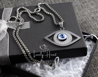 Stainless Steel Blue Evil Eye Pendant Necklace by Lovely Heart