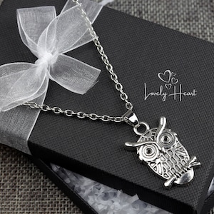 Antique Silver Colour Small Owl Necklace by Lovely Heart