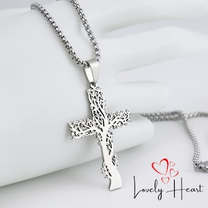 Tree of Life Stainless Steel Cross and Necklace Silver Color by Lovely Heart