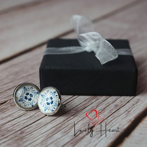 Azulejo Portugues Ohrstecker Rund Glascabochon von Lovely Heart