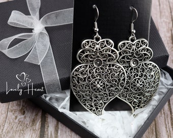 Filigree Portuguese Viana Heart Large Earrings by Lovely Heart