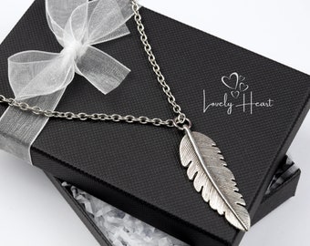 Antique Silver Small Feather Necklace by Lovely Heart