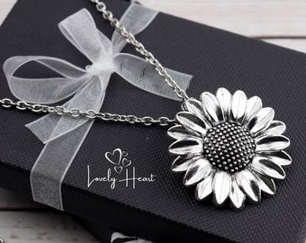 Antique Silver Sunflower Necklace by Lovely Heart