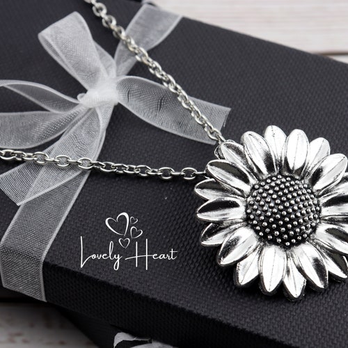 Sunflower Necklace Sterling Silver Chain Dainty Flower Etsy