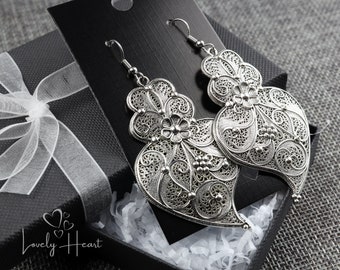 Large Portuguese Traditional Filigree Viana Heart Earrings by Lovely Heart