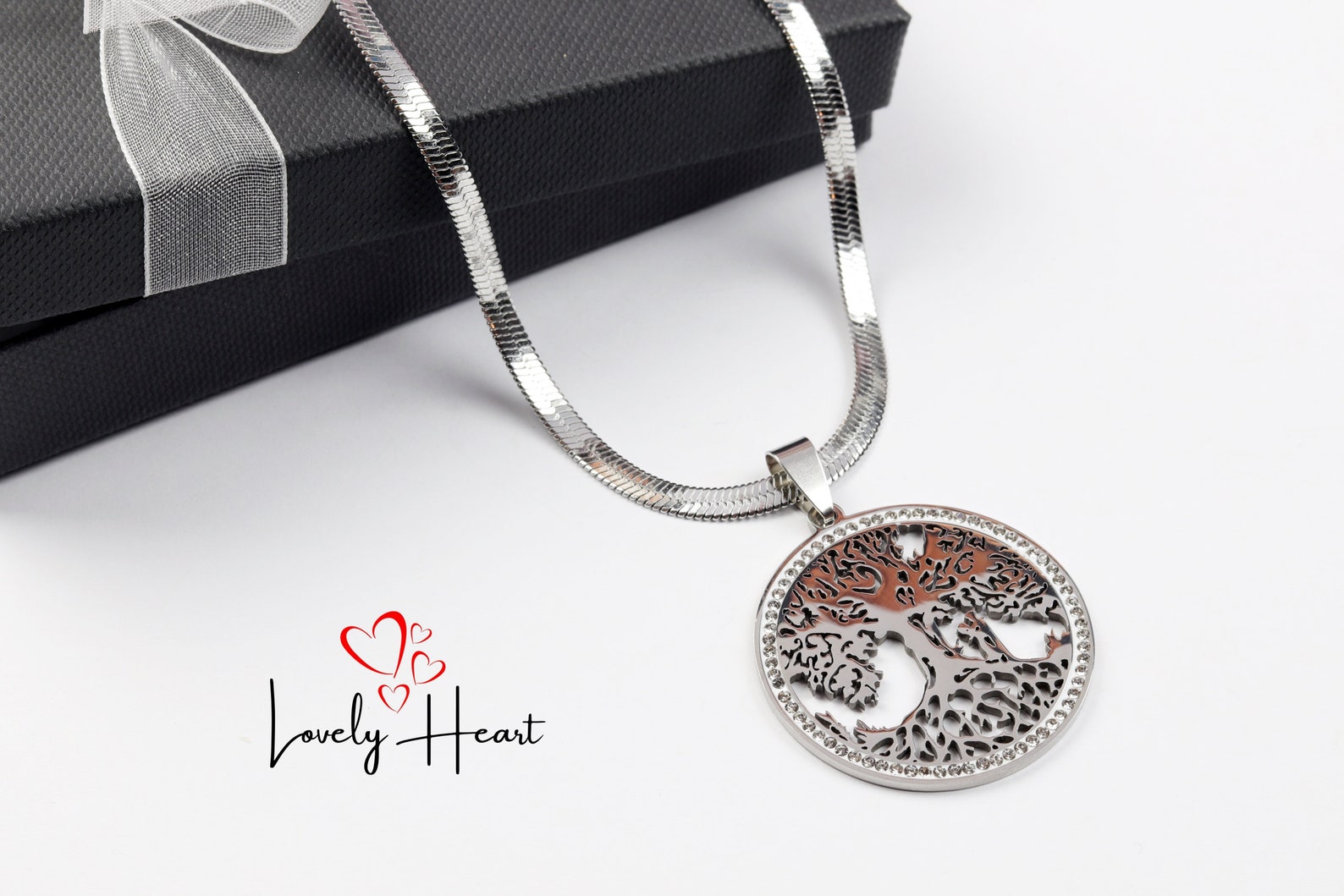 Stainless Steel Tree of Life With Crystals Necklace by Lovely Heart - Etsy