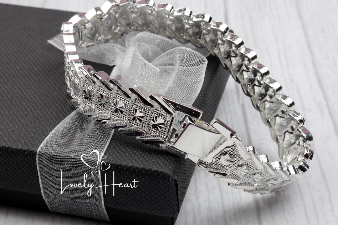 Wide Wristband Bracelet Chain 925 Sterling Silver Plated by Lovely
