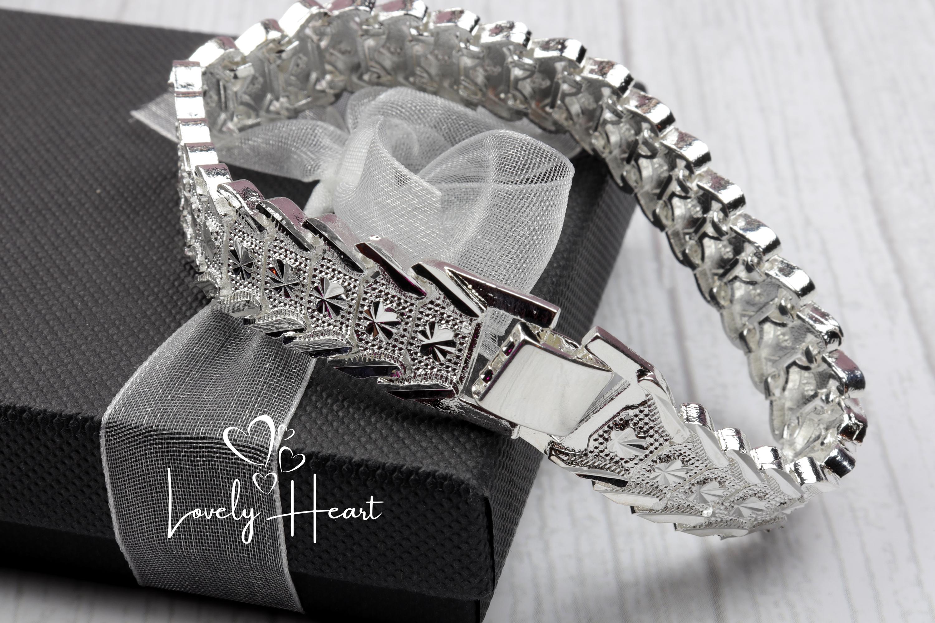 Wide Wristband Bracelet Chain 925 Sterling Silver Plated by Lovely