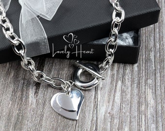 925 Sterling Silver Plated Double Heart Pendant With Toggle Clasp Necklace by Lovely Heart