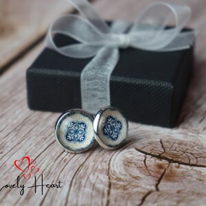 Azulejo Portugues Ohrstecker Rund Glascabochon von Lovely Heart